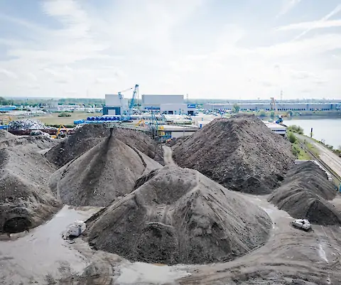 Pile of Incinerator bottom ash aggregates in Blue Phoenix's facility in Germany