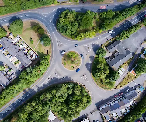 Aerial view of roundabout in the UK using Blue Phoenix Reborn Aggregates